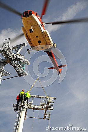 Helicopter mounting (wire-rope pulley battery) Stock Photo