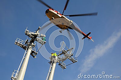 Helicopter mounting (wire-rope pulley battery) Stock Photo