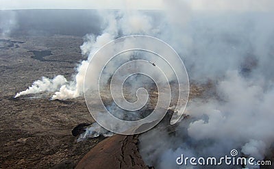 Helicopter over Kilauea Stock Photo