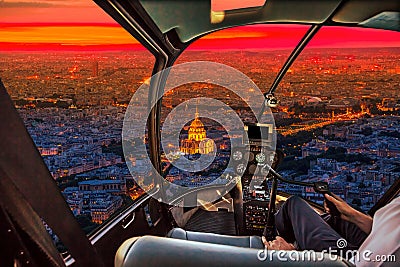 Helicopter on Paris Invalids palace Aerial Stock Photo