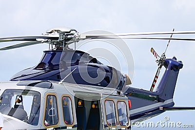 Helicopter parking landing on offshore platform. Helicopter transfer crews or passenger to work in offshore oil and gas industry Stock Photo