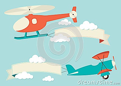 Helicopter and plane Vector Illustration