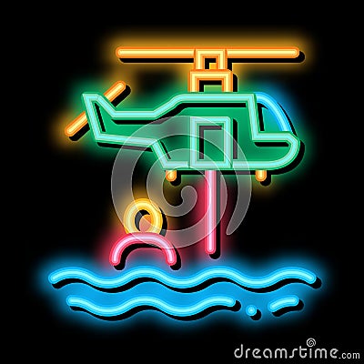 helicopter rescue on sea neon glow icon illustration Vector Illustration