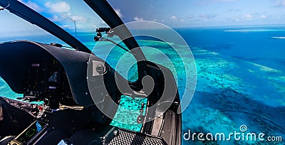 Helicopter ride over the Great Barrier Reef in Australia Stock Photo