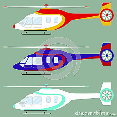 Helicopter, set of helicopters Cartoon Illustration