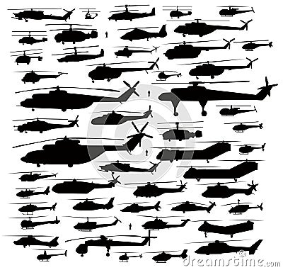 Helicopter silhouettes set Vector Illustration