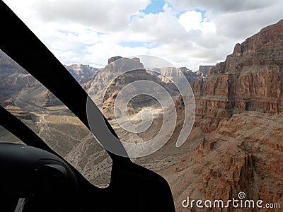 Helicopter Tour over the Grand Canyon seen from the pilot perspective Stock Photo