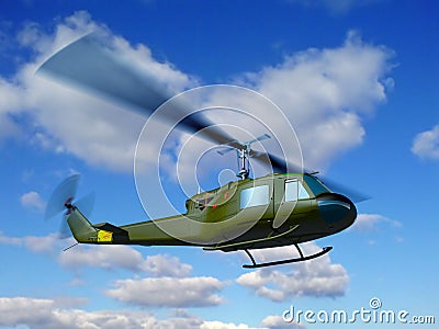 Helicopter UH-1E fly Stock Photo