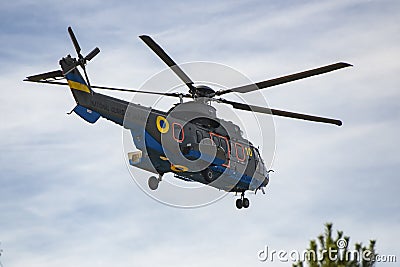 Helicopter of Ukrainian National Guard with servicemen during the tactical-special drills . Editorial Stock Photo