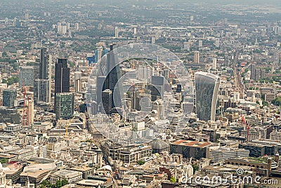 Helicopter view of City of London. Aerial modern skyline Editorial Stock Photo