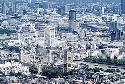 Helicopter view of Houses of Parliament and Big Ben, London Editorial Stock Photo