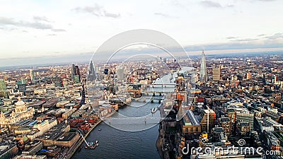 Helicopter View Of London Skyline Famous Skyscrapers and St Pauls Cathedral Stock Photo