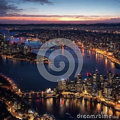 Helicopter view of Sydney Harbor Bridge and Lavender Bay, New South Wales, Australia. made with Generative AI Stock Photo