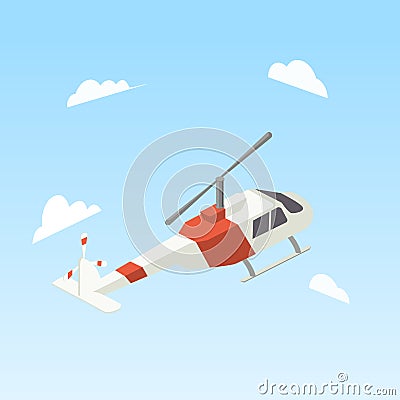 Helicopter white and red color isometric vector Vector Illustration