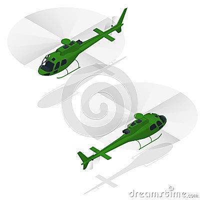 Helicopters fly air transportation and sky rotor helicopters. Vector Illustration