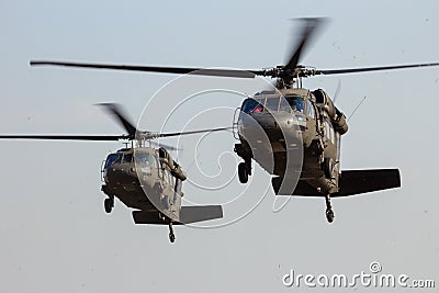 Helicopters landing Stock Photo