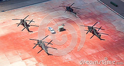 Helicopters Parked on Tarmac Stock Photo