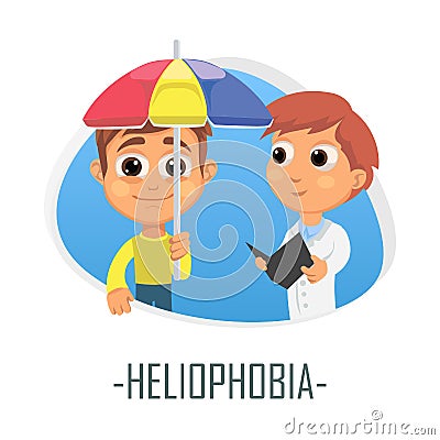 Heliophobia medical concept. Vector illustration. Cartoon Illustration