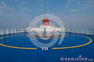 Helipad area on stern of ship Stock Photo