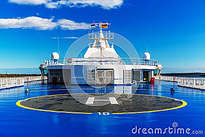 Helipad on upper deck of ship Stock Photo