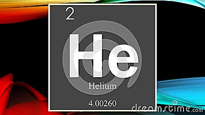 Helium chemical element symbol on dark colored abstract background Stock Photo