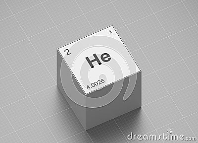 Helium element symbol, from periodic table on white cube on milimeter paper Stock Photo