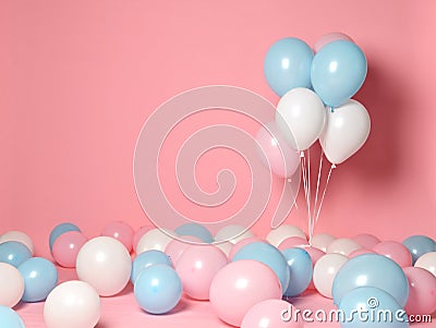 Blue pink white balloons background for decorations on birthday wedding corporative party Stock Photo