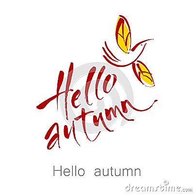 Hell autumn bird lettering Vector Illustration