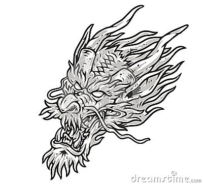 Hell Dragon Face monochrome logotype Vector Illustration
