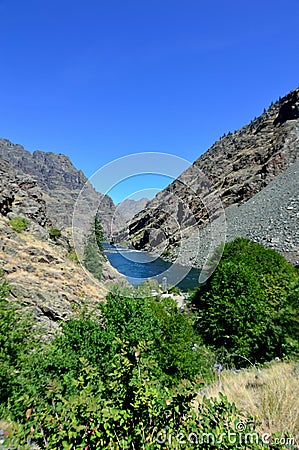 Hell`s Canyon Snake River wide angle vertical Stock Photo