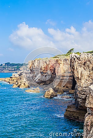 Hell`s Mouth Boca do Inferno, the seaside cliffs close to the Portuguese city of Cascais, in the District of Lisbon Stock Photo