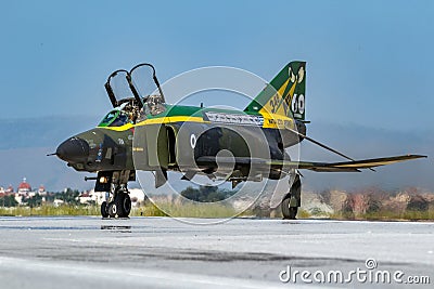 Hellenic Air Force RF-4E Phantom II reconnaissance jet plane taxiing at Larissa Air Base. Greece - May 4, 2017 Editorial Stock Photo