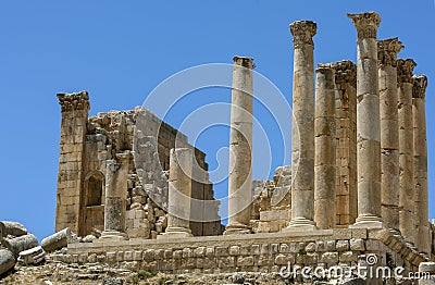 The Hellenistic Naos at the ancient site of Jarash in Jordan. Stock Photo