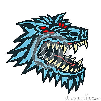 Hellish alien dog muzzle with a gaping mouth full of fangs. Vector Illustration
