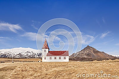 Hellnar Church Iceland Stock Photo