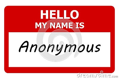 hello my name is anonymous tag on white Stock Photo