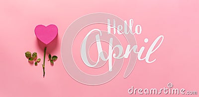 Hello April message with heart flower Stock Photo