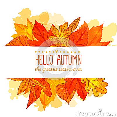 Hello autumn banner with orange and red hand drawn Vector Illustration