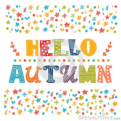 Hello Autumn card. Autumn landscape background Vector Illustration