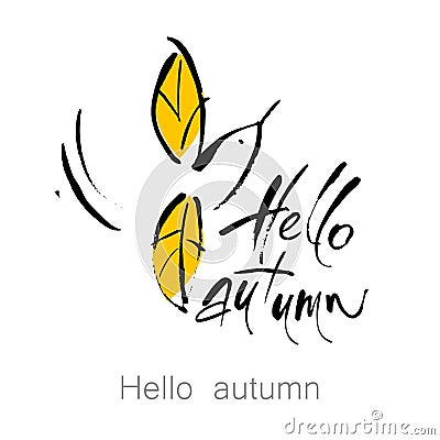 Hell autumn bird lettering Vector Illustration
