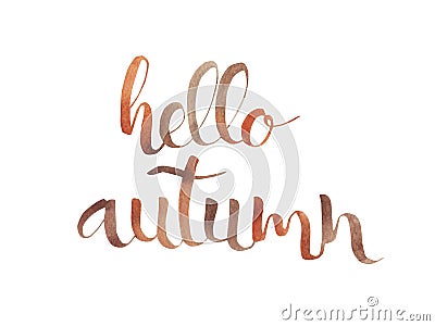 Hello, Autumn. Hand written lettering. Phrase isolated white background. Fall calligraphy Stock Photo