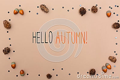 Hello autumn message with autumn theme Stock Photo