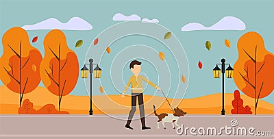 Hello autumn, sale banner, autumn park, autumn park banner, flat illustration Vector Illustration