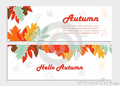 Hello autumn vector banner with beautiful flowers Vector Illustration