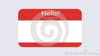 Hello badge name template. Business card identification with name of character attached red badge for presentation. Vector Illustration