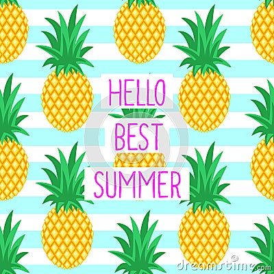 Hello best summer card with cute pineapples Vector Illustration
