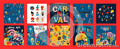 Hello Carnival. Vector set of illustrations for carnival concept and other use. Vector Illustration