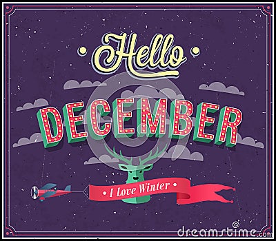 Hello december typographic design. Vector Illustration