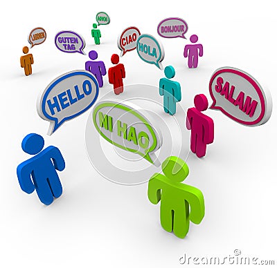Hello in Different International Languages Greeting People Stock Photo