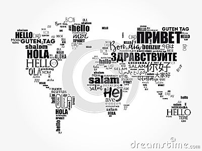 Hello in different languages word cloud Stock Photo